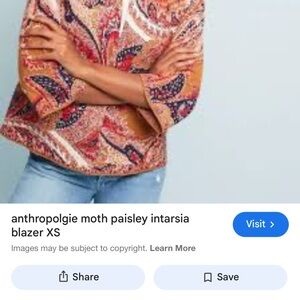 Anthropolgie moth paisley Intarsia Blazer